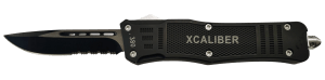 Xcaliber Knife Company  380 ACP  Large 3.80" OTF Part Serrated Black 440C SS Blade  5.30" Steel Handle