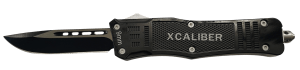 Xcaliber Knife Company  9mm  Large 3.80" OTF Drop Point Black 440C SS Blade  5.30" Steel Handle