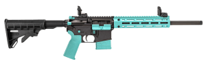 Tippmann Arms A101334 M4-22 LTE 22 LR 10+1 16″ Black Parkerized Threaded Barrel  Matte Black Aluminum Receiver w/Picatinny Rail  Robin Egg Blue M-LOK Handguard  Composite Forend  Black Polymer Stock  Robin Egg Blue Gen2 Grip  Right Hand