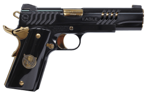 Iver Johnson Arms EAGLEONYX Eagle Gen2 Onyx Government Frame 45 ACP 8+1 5" Polished Gold PVD Crowned Barrel  Deep Polished Black PVD Steel Ported/Serrated Slide & Steel Frame w/Beavertail  Black Plexy w/Brass Logo Medallion Grip