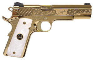 Iver Johnson Arms NOBLEEAGLEWP Eagle Gen2 Nobel WP 45 ACP 8+1 5" Polished Gold PVD Crowned Barrel  Polished Gold PVD w/Ornate Scroll Engraving Steel Serrated Slide & Frame w/Beavertail  White Pearlized w/Logo Medallion Grip
