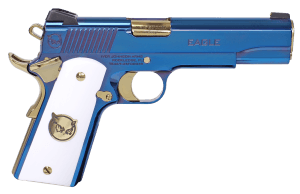 Iver Johnson Arms EAGLEULTRAMARINE Eagle Ultramarine 45 ACP 8+1 5" Polished Gold PVD Crowned Barrel  Polished Ultramarine Blue PVD Steel Serrated Slide & Frame w/Beavertail  White Plexy Grip w/Brass Logo Grip