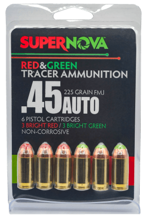 Supernova PMSN45ACMP Green/Red Tracer 45ACP 225gr Full Metal Jacket 6 Per Box/60 Case Supernova PMSN45ACMP Green/Red Tracer 45ACP 225gr Full Metal Jacket 6 Per Box/60 Case