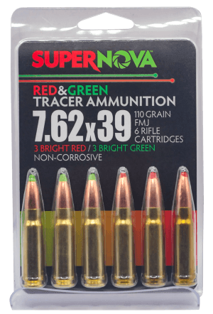 Supernova PMSN762MP Green/Red Tracer 7.62x39mm 110gr Full Metal Jacket 6 Per Box/60 Case Supernova PMSN762MP Green/Red Tracer 7.62x39mm 110gr Full Metal Jacket 6 Per Box/60 Case