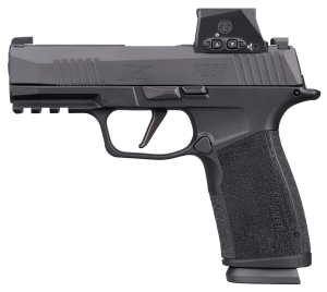 Sig Sauer 365XCA-9-BXR3-RXSL-10 P365 XMacro w/Optic Compact 9mm Luger 10+1 3.70" Black Nitron Stainless Steel Serrated w/Optic Slide  Black Stainless Steel Frame w/Beavertail & Picatinny Rail  XMacro Polymer Grip  Sig ROMEO-X Compact Red Dot