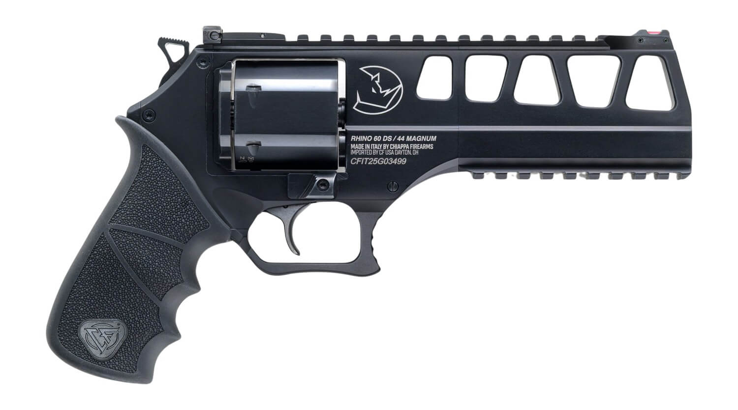 Chiappa Firearms 340350 Rhino 60DS L Frame 44 Mag 6 Shot 6″ Black Steel Barrel & Cylinder Black Alloy Frame Black Hogue Rubber Grip Chiappa Firearms 340350 Rhino 60DS L Frame 44 Mag 6 Shot 6″ Black Steel Barrel & Cylinder Black Alloy Frame Black Hogue Rubber Grip