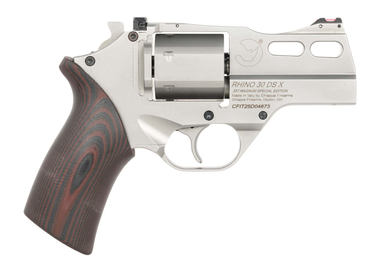 Chiappa Firearms CF340353 Rhino 30SARX *CA Compliant 357 Mag 6 Shot 3" Stainless Steel Barrel & Cylinder Stainless Alloy Frame Black/Red G10 Grip - Image 4