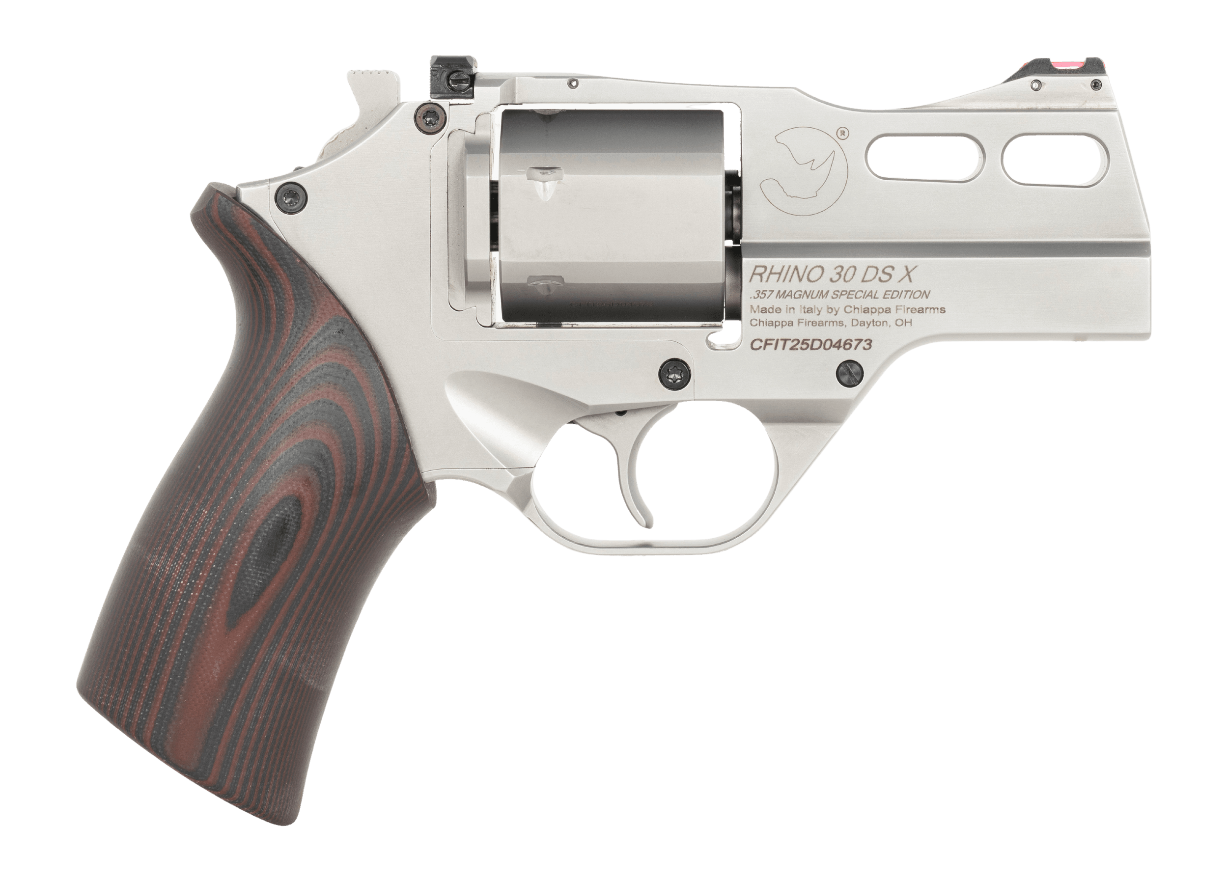 Chiappa Firearms CF340353 Rhino 30SARX *CA Compliant 357 Mag 6 Shot 3" Stainless Steel Barrel & Cylinder Stainless Alloy Frame Black/Red G10 Grip