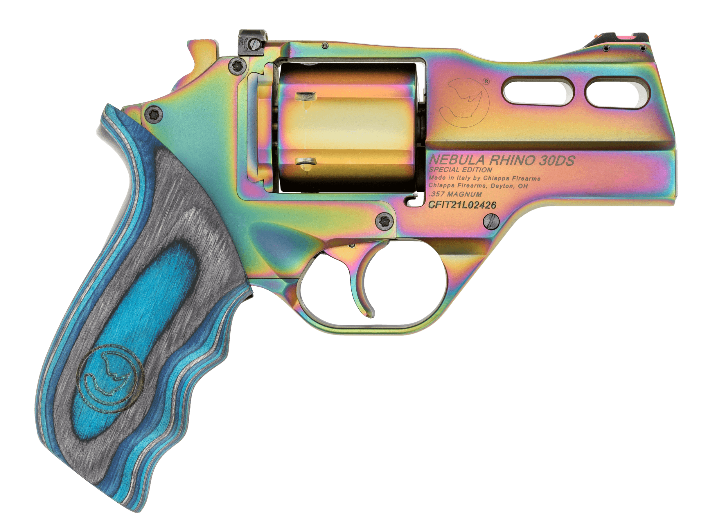 Chiappa Firearms 340354 Rhino 30DS 357 Mag 6 Shot 3" Nebula PVD Steel Barrel & Cylinder Nebula PVD Alloy Frame Blue Laminate Grip