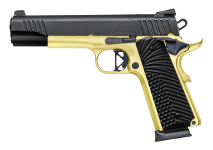 Chiappa Firearms 440236 1911 Superior Full Size Frame 45 ACP 8+1 5" Black Optic Ready/Serrated Slide  Gold Frame  Blue Laminate Grip  RMR/RMSc Footprint