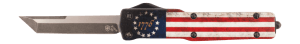 Templar Knife MZBRF121 Premium Weighted Betsy Ross Flag Slim 3.16" OTF Dagger Plain Black Oxide Stonewashed Powder Coated D2 Steel Blade  4.93" Betsy Ross Flag Aluminum Zinc Alloy Handle