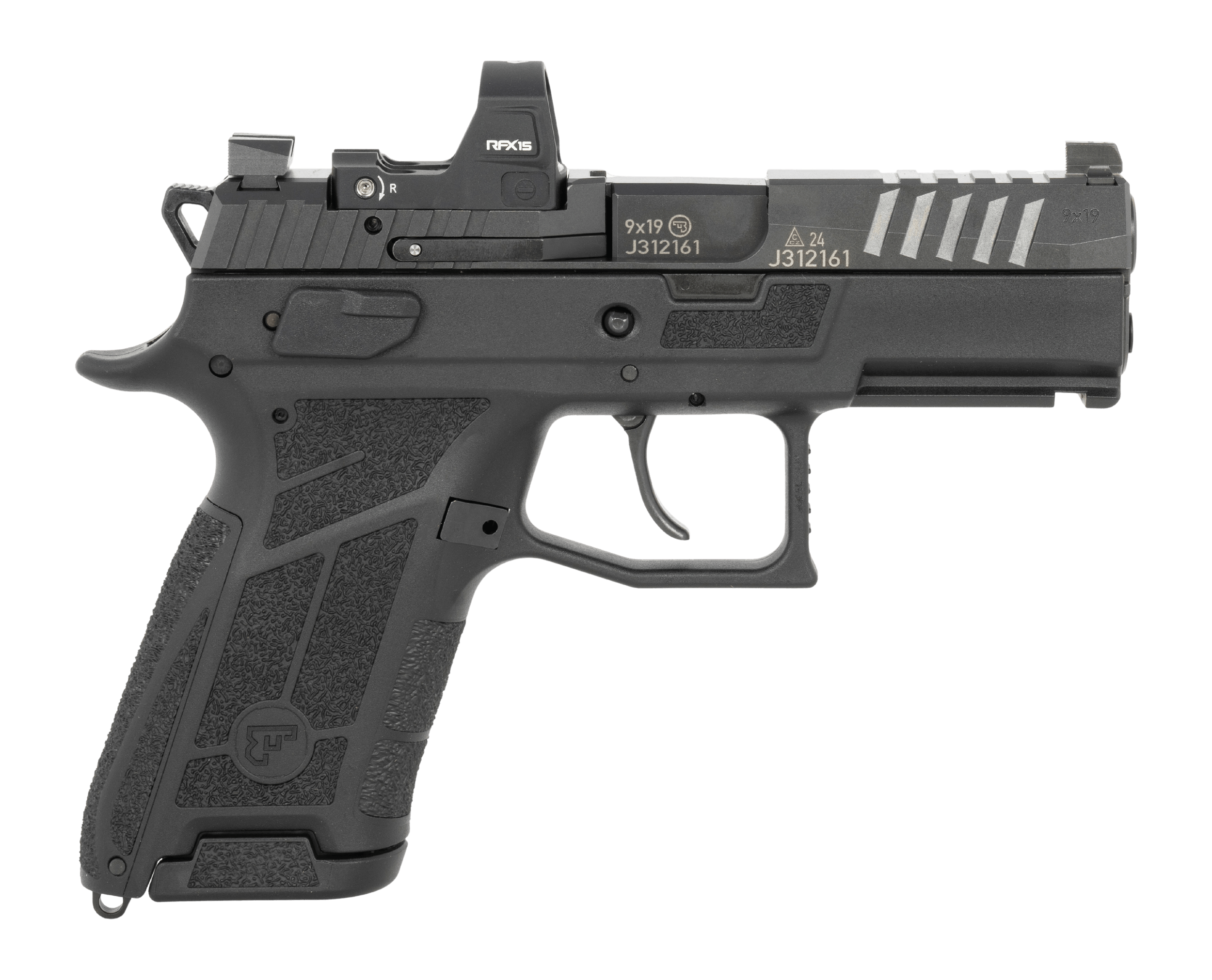 CZ-USA 91604 P-09 C Nocturne Compact 9mm Luger 15+1 3.75" Black Steel Serrated w/Optic Slide Black Polymer Frame w/Picatinny Rail Interchangeable Backstrap Grip Viridian RFX-15