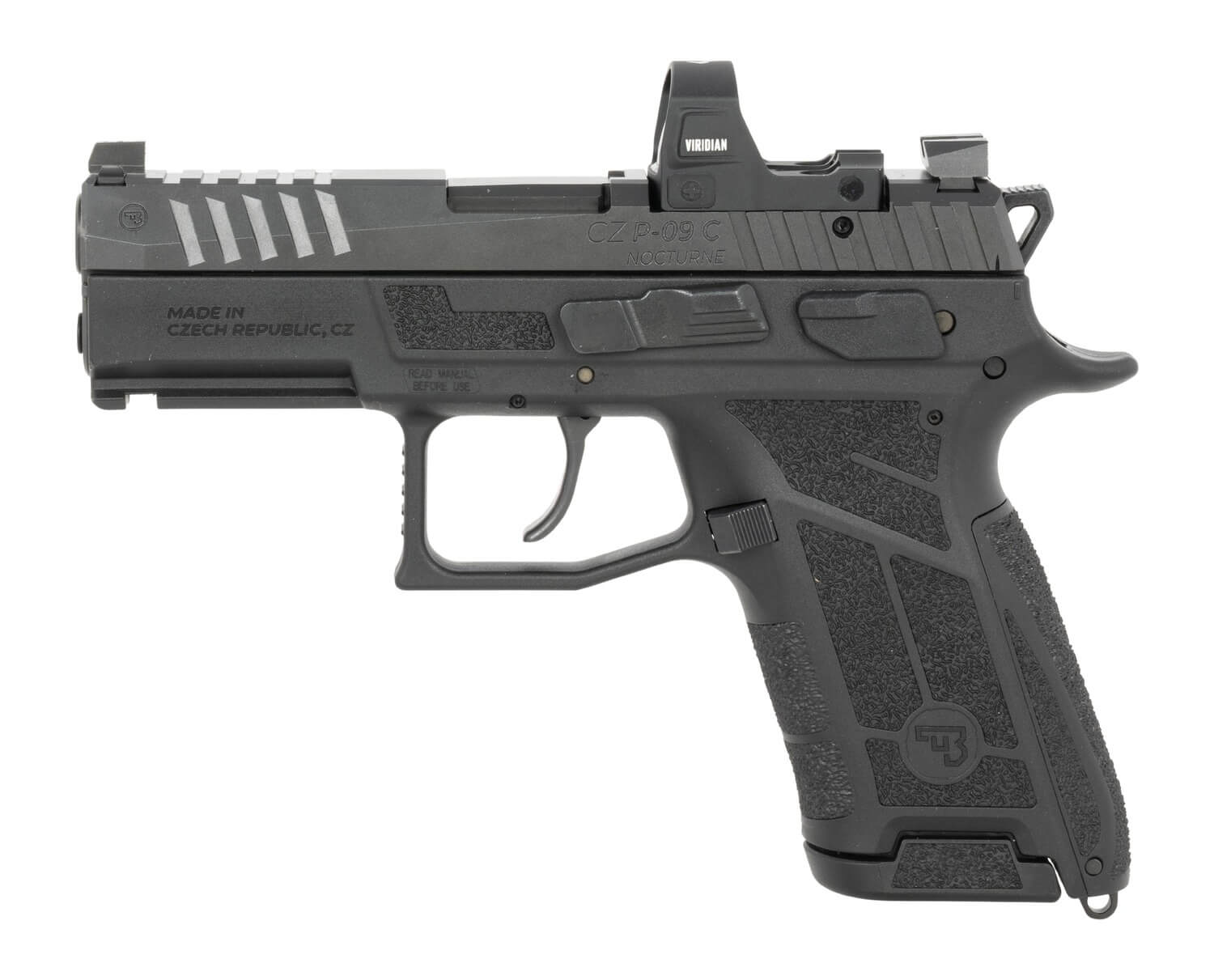 CZ-USA 91604 P-09 C Nocturne Compact 9mm Luger 15+1 3.75" Black Steel Serrated w/Optic Slide Black Polymer Frame w/Picatinny Rail Interchangeable Backstrap Grip Viridian RFX-15 - Image 2