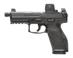 HK 81001364 VP9A1 X Tactical w/Optic Full Size 9mm Luger 20+1 4.70" Black Threaded Barrel  Black Steel Serrated w/Optic Slide  Black Polymer Frame w/Picatinny Rail  Textured Grip  Vortex CCW