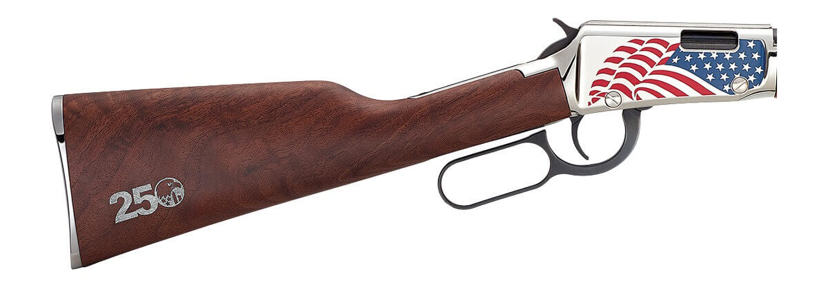 Henry H001Y250 America's 250th Anniversary Tribute Edition Youth 22 S/L/LR 13/14/18+1 16.50" Blued Octagon Barrel Polished Nickel Plating Hardened Brass Grooved Receiver American Walnut Straight Grip Stock w/American Flag Cerakote - Image 3