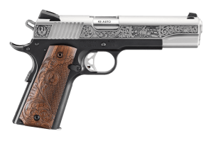 Ruger 16706 SR1911 Limited Edition 45 ACP 8+1 5" Stainless Steel Barrel  Low-Glare Stainless Steel Serrated w/Engraving Slide  Black Anodized Aluminum Frame w/Beavertail  Custom Wood Engraved Grip