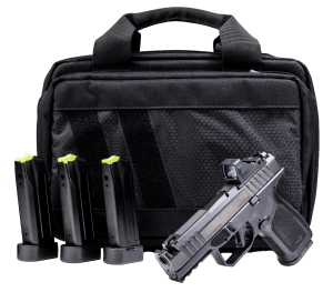 Rost Martin RM1CBLKOSP(COMP)SPL RM1C Comp Bundle 9mm Luger 17+1 4" Compensated Barrel  Black Nitron Steel Integrated Compensator/Serrated w/Optic Slide  Black Polymer Frame w/Picatinny Rail  Textured Grip  Viridian RFX-11 Green Dot