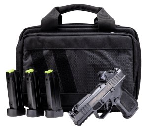 Rost Martin RM1CBLKOSP10CA(COMP)-P RM1C Comp Bundle *CA Compliant Compact Frame 9mm Luger 10+1 4" Compensated Barrel  Black Nitron Steel Integrated Compensator/Serrated w/Optic Slide  Black Polymer Frame w/Picatinny Rail  Textured Grip  Viridian RFX-11 Gr