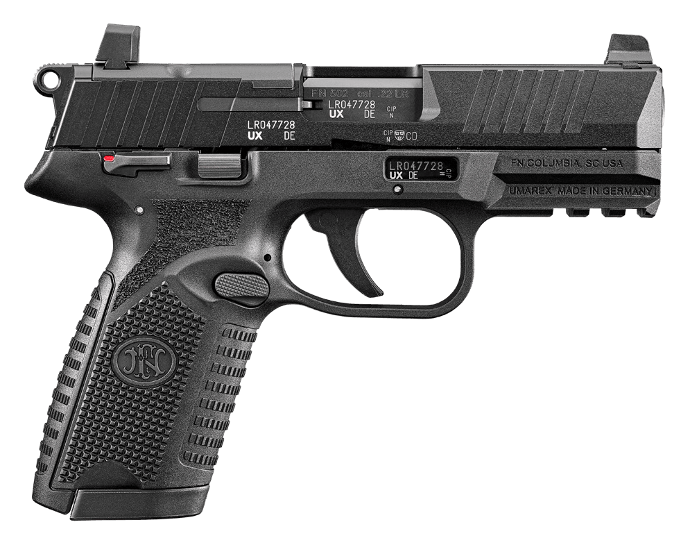 FN 66-102317 502 MRD *CA Compliant 22 LR 10+1 4" Black Target Crown Barrel Black Optic Ready/Serrated Slide Black Polymer Frame w/Picatinny Rail Textured Grip Ambidextrous