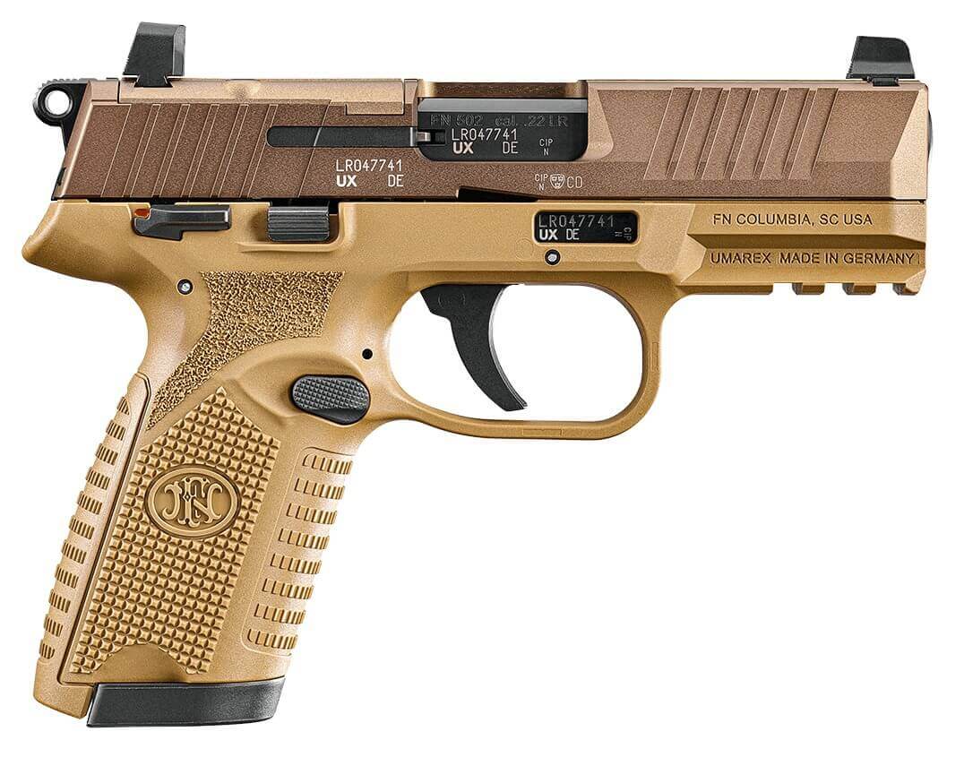 FN 66-102318 502 MRD 22 LR 10+1 4" Black Target Crown Barrel Flat Dark Earth Optic Ready/Serrated Slide Flat Dark Earth Polymer Frame w/Picatinny Rail Textured Grip Ambidextrous - Image 2