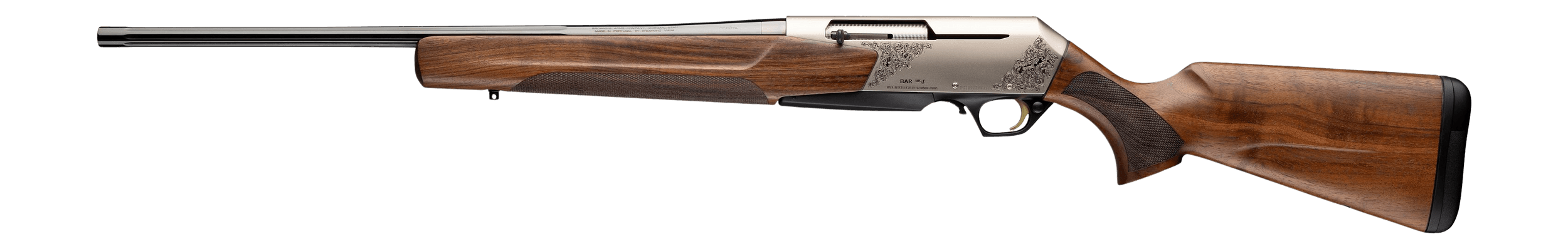 Browning 039032227 BAR MK4 Medallion Full Size 7mm Rem Mag 3+1 24" Polished Blued Fluted Barrel Matte Nickel Engraved Aluminum Alloy Drilled & Tapped Receiver Oiled Turkish Walnut Fixed Stock Left Hand