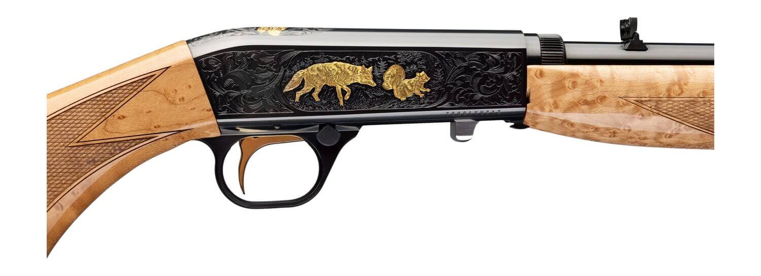 Browning 021051102 SA-22 Full Size 22 LR 10+1 19.38" Blue Polished Steel Barrel Gray w/Gold Scroll Engraving Steel Receiver Grade V Birds Eye Maple Fixed Stock Ambidextrous - Image 3