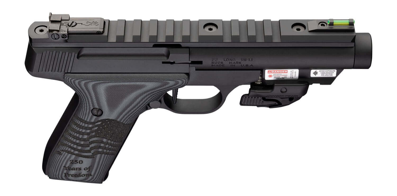 Browning 051612490 Buck Mark Black Label 250 SR 22 LR 10+1 4.40" Matte Black Threaded Bull Barrel Matte Black Aluminum Frame w/Picatinny Rail Top & Bottom Black G10 Grip w/ Inscribed Waving Flag Crimson Trace Laser - Image 3