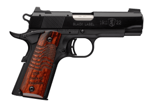 Browning 051072490 1911 Black Label Medallion 250 Compact Frame 22 LR 10+1 3.63" Matte Stainless Steel Barrel  Black Anodized Aluminum Serrated Slide  Matte Black Polymer Frame w/Beavertail  Engraved Rosewood Grip