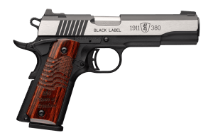 Browning 051122492 1911 Black Label Medallion Pro 250 Full Size 380 ACP 10+1 4.25" Matte Stainless Barrel  Blackened w/Silver Polished Flats Stainless Steel Serrated Slide  Matte Black Polymer Frame w/Beavertail  Engraved Rosewood Grip
