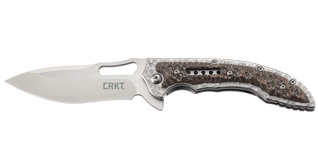 CRKT 5460C Fossil Compact EDC 3.41" Folding Plain Satin 8Cr13MoV SS Blade Stainless Steel w/Brown G10 Overlay