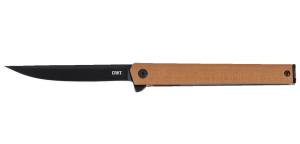 CRKT 7097DKC CEO Flipper 3.35" Folding Plain Black EDP AUS8A SS Blade  Desert Tan GRN Handle