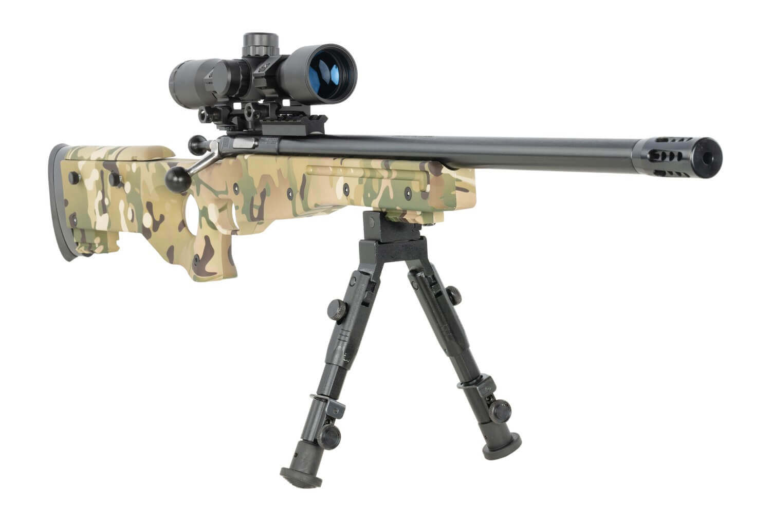 Crickett KSA2147 Precision Gen2 22 LR 1rd Blued Threaded Bull Barrel Drilled & Tapped Receiver MultiCam Skeletonized Synthetic Stock - Image 3