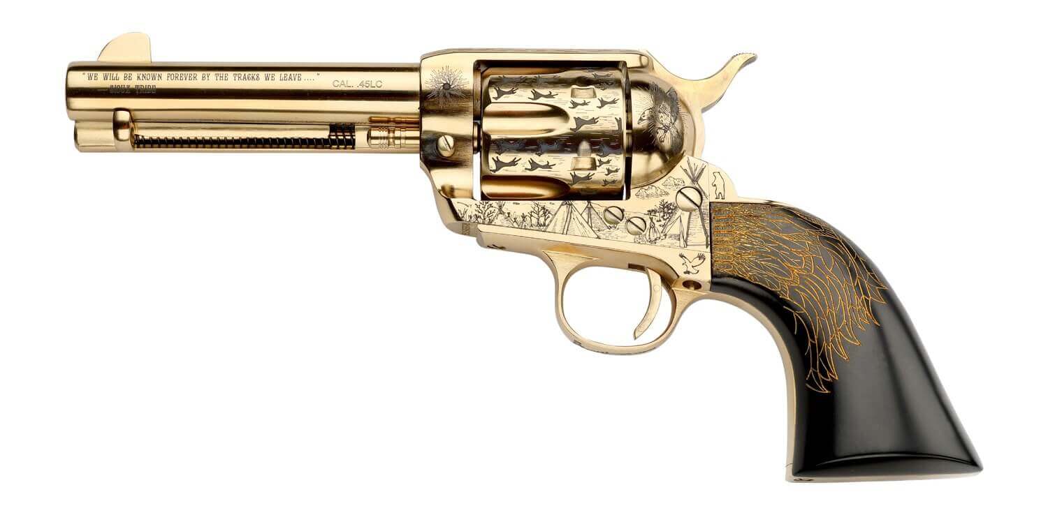 Pietta PFI45KOP434EP Keeper Of The Plains 45 Colt (Long Colt) 6 Shot 4.75" Ultra Black Engraved w/Eagle Feather Grip - Image 2