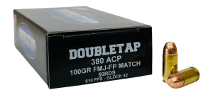 DoubleTap Ammunition 380ACP100FMJ 380ACP 100gr Full Metal Jacket Flat Point 50 Per Box/20 Case