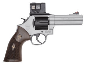 Smith & Wesson 14635 Model 686 SPEC R Bundle 357 Mag/38 Special +P 7 Shot  4.13″ Titanium Cerakote PowerPort Stainless Steel Vented Barrel & Frame  Black PVD Cylinder  Checkered Wood Grip  Aimpoint Acro P-2 Red Dot  Savior Bag  Spec Series R Knife