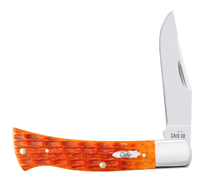 Case 57536 Axe Handle  Tru-Sharp SS Plain Polished Stainless Steel Blade  Tequilla Sunrise Jigged Crandall Handle