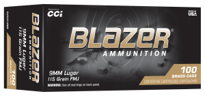 CCI 52001BB Blazer 9mmLuger 115gr Full Metal Jacket 100 Per Box/10 Case
