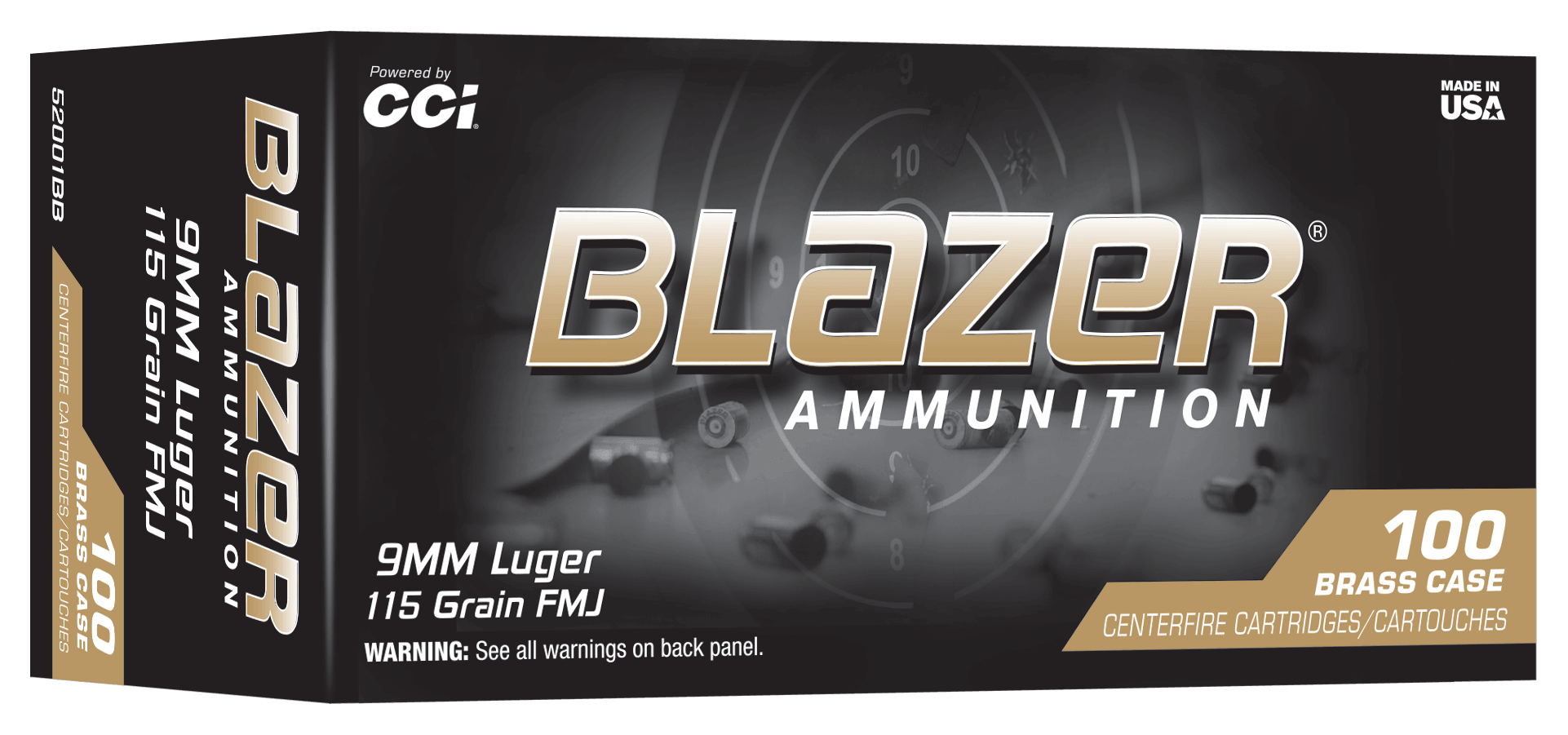 CCI 52001BB Blazer 9mmLuger 115gr Full Metal Jacket 100 Per Box/10 Case