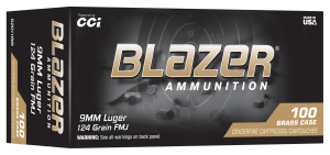CCI 52011BB Blazer 9mmLuger 124gr Full Metal Jacket 100 Per Box/10 Case