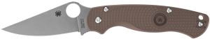 Spyderco C81PBN15V2 Para Military 2 Sprint Run 3.47" Folding Plain Stonewashed CPM 15V Blade  Brown Textured FRN Handle