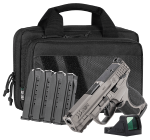 Smith & Wesson 14804 M&P M2.0 Bundle 9mm Luger 15+1 3.60" Black Armornite Barrel Tungsten Gray Cerakote Stainless Steel Serrated w/Optic Slide Tungsten Gray Cerakote Aluminum Frame w/Picatinny Rail Adjustable Palmswell Grip Viridian RFX-11 Green Dot