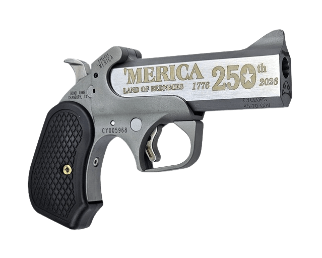 Bond Arms BACY-250TH-45-70 Cyclops ‘Merica 45-70 Gov 1 Shot 4.25″ Rough Matte Barrel Rough Stainless Steel Frame Black B6 Resin Grip Exposed Hammer Bond Arms BACY-250TH-45-70 Cyclops ‘Merica 45-70 Gov 1 Shot 4.25″ Rough Matte Barrel Rough Stainless Steel Frame Black B6 Resin Grip Exposed Hammer