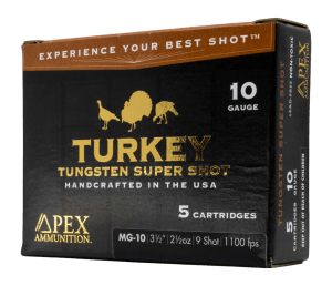 Apex Ammunition MG10-9 Turkey TSS 10Gauge 3.50ā³ 2 1/2oz 9Shot 5 Per Box/10 Case Apex Ammunition MG10-9 Turkey TSS 10Gauge 3.50ā³ 2 1/2oz 9Shot 5 Per Box/10 Case