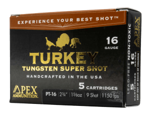 Apex Ammunition PT16-9 Turkey TSS 16Gauge 2.75ā³ 1 5/8oz 9Shot 5 Per Box/10 Case Apex Ammunition PT16-9 Turkey TSS 16Gauge 2.75ā³ 1 5/8oz 9Shot 5 Per Box/10 Case