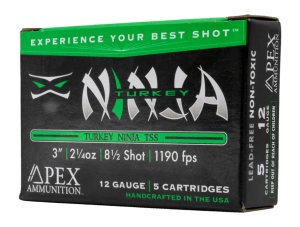 Apex Ammunition NINJA3 Ninja TSS 12Gauge 3ā³ 2 1/4oz 8.5Shot 5 Per Box/10 Case Apex Ammunition NINJA3 Ninja TSS 12Gauge 3ā³ 2 1/4oz 8.5Shot 5 Per Box/10 Case
