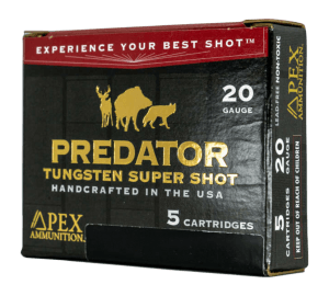 Apex Ammunition PK20-1524 Predator TSS 20Gauge 3ā³ 1 1/2oz 2/4Shot 5 Per Box/10 Case Apex Ammunition PK20-1524 Predator TSS 20Gauge 3ā³ 1 1/2oz 2/4Shot 5 Per Box/10 Case
