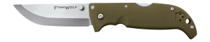 Cold Steel CS20NPF Finn Wolf 3.50" Folding Clip Point Plain Satin Polished AUS-8A SS Blade/OD Green Griv-Ex Handle Includes Pocket Clip