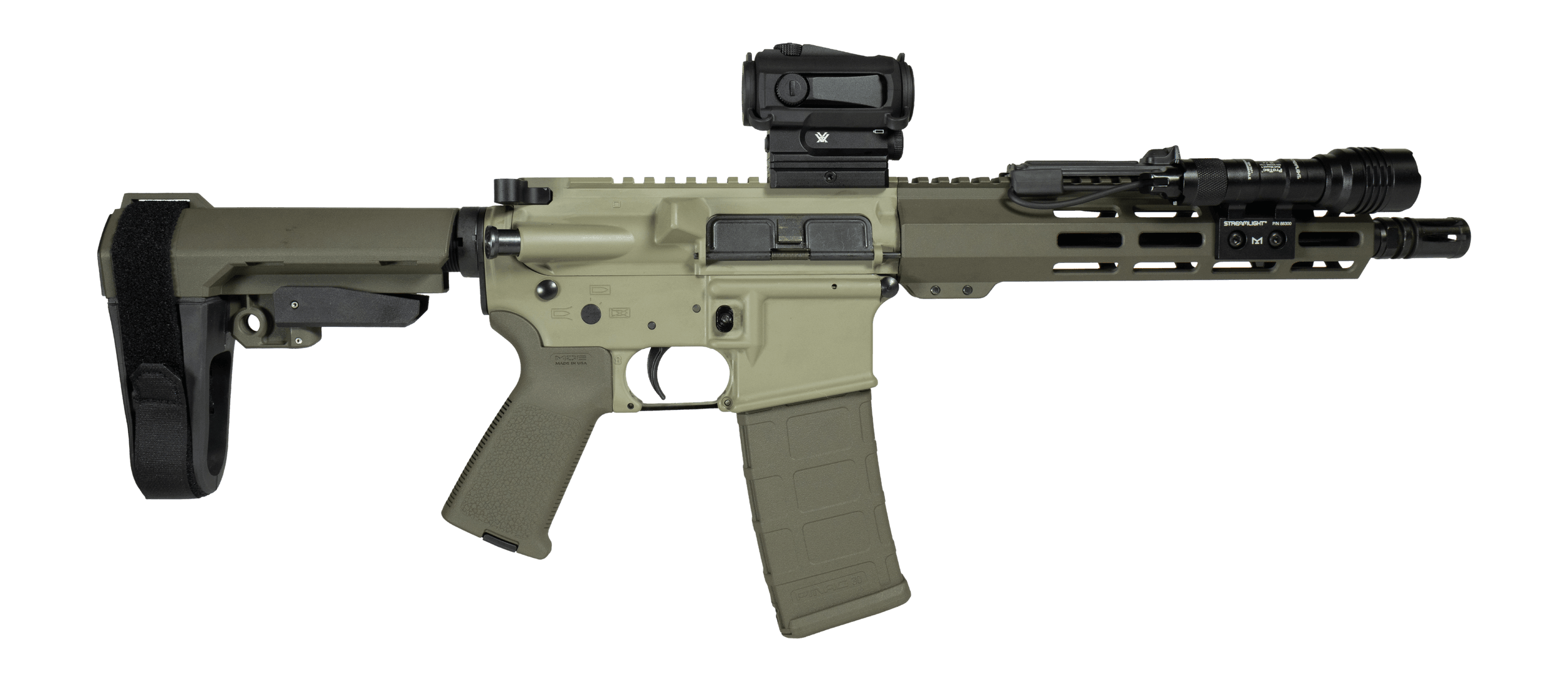 Shark Coast Tactical SCC06797GK300-P Grassy Knoll 300 Blackout 30+1 10" Black Melonite Barrel 2-Tone Green Cerakote Aluminum Receiver w/Picatinny Rail M-LOK Handguard OD Green Stock & Grip Vortex Red Dot Streamlight w/Pressure Pad