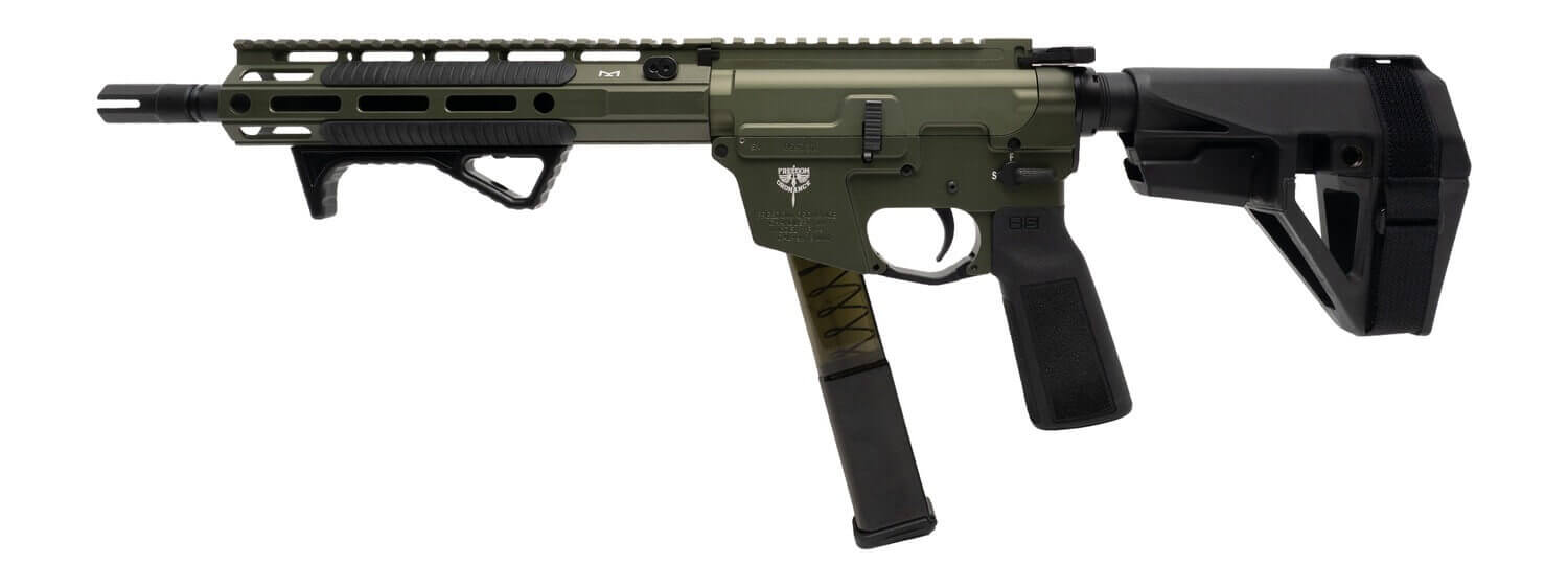 Freedom Ordance FX9P10E-ODG FX9P Elite 9mm Luger 10" Black Nitride Threaded Barrel OD Green Anodized Aluminum Receiver w/Picatinny Rail M-LOK Handguard Black Polymer SB Tactical SBA5 Brace Black Polymer Grip - Image 2