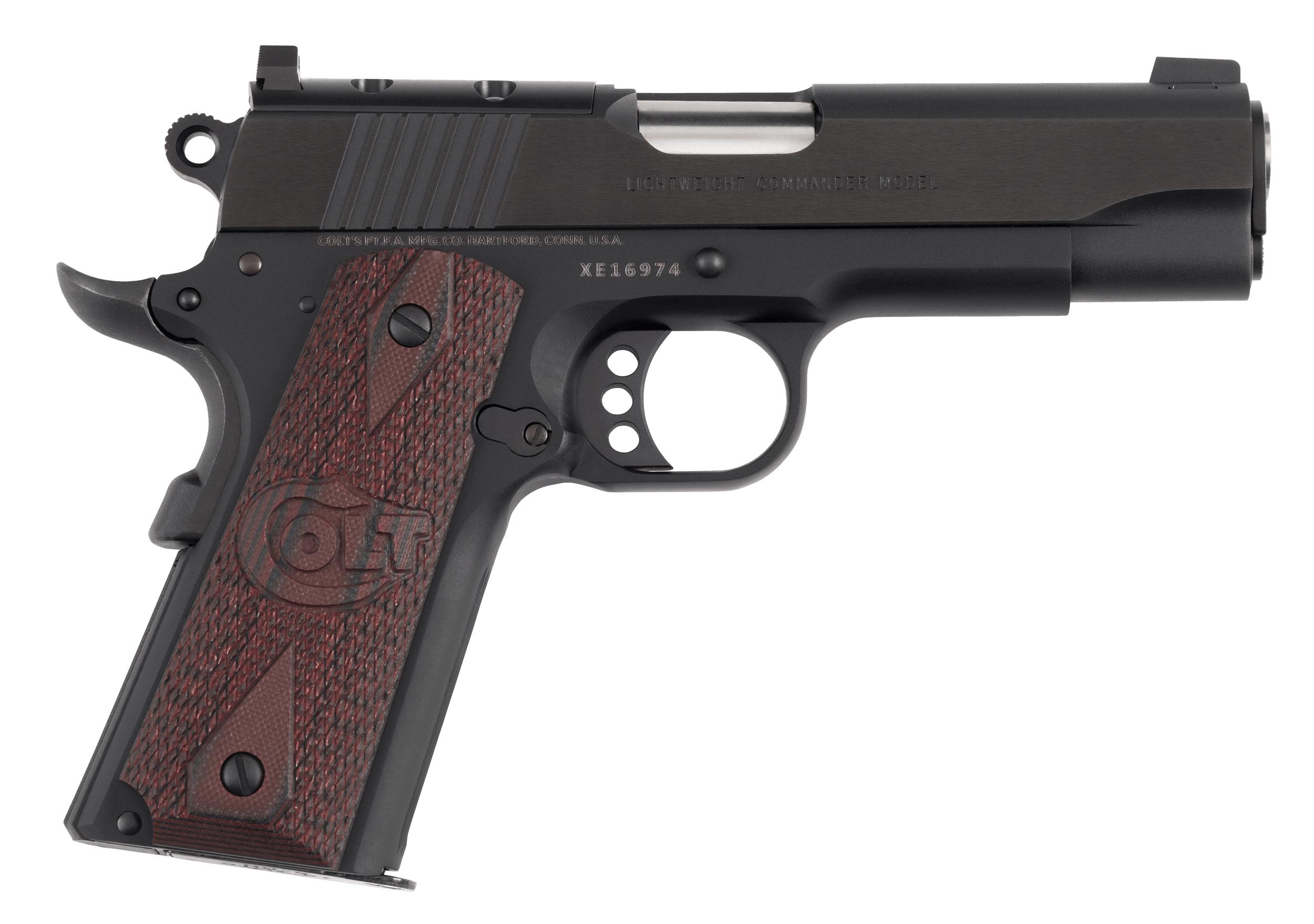 Colt Mfg O4840XE-OR 1911 Lightweight Commander 45 ACP 8+1 4.25" Stainless Barrel Matte Black Carbon Steel Optic Ready/Serrated Slide Matte Black Anodized Aluminum Frame w/Beavertail Black Cherry G10 Grip Right Hand